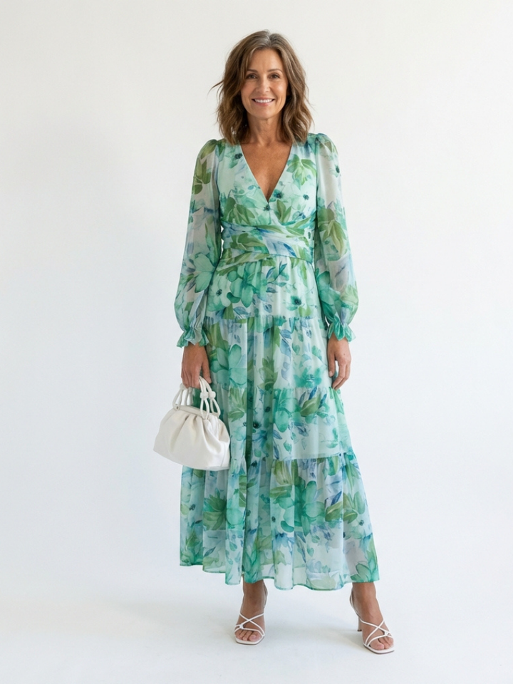 Althea | Lange Mouwen Bloemen Maxikleed