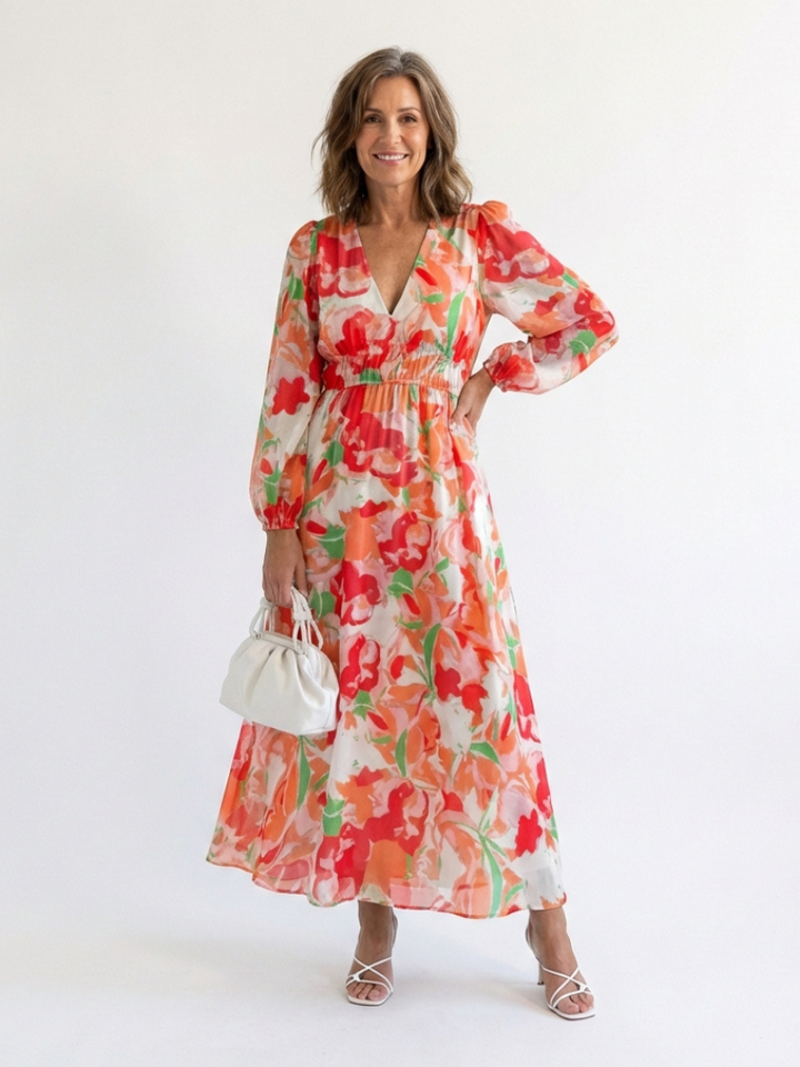 Althea | Lange Mouwen Bloemen Maxikleed