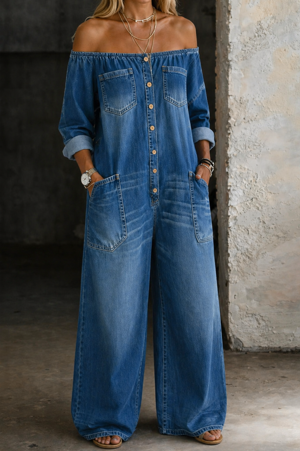 Elena | Jumpsuit met schoudervrije en lange mouwen
