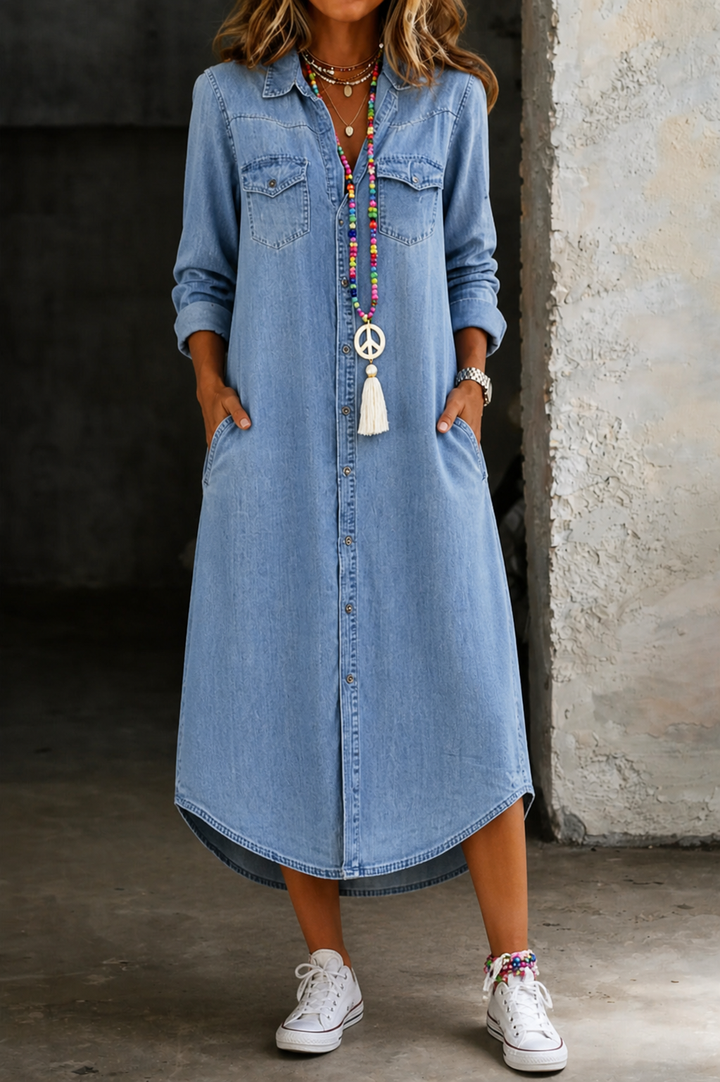 Helen | Casual Elegante Lange Jeanshemdjurk