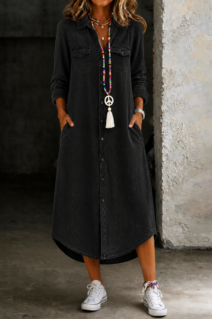 Helen | Casual Elegante Lange Jeanshemdjurk