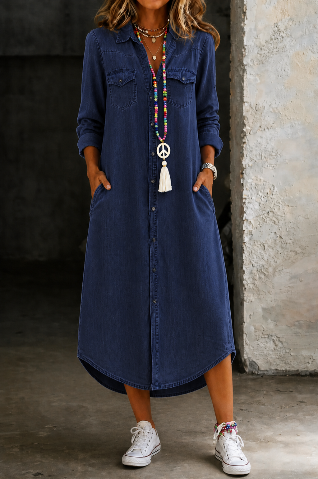 Helen | Casual Elegante Lange Jeanshemdjurk