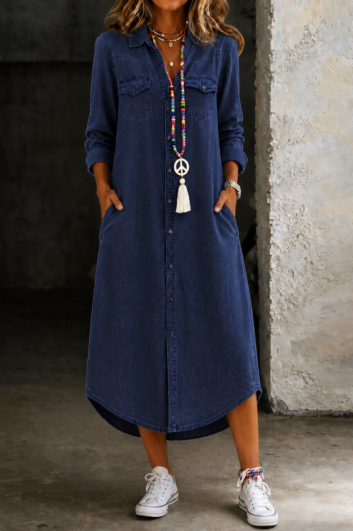 Helen | Casual Elegante Lange Jeanshemdjurk