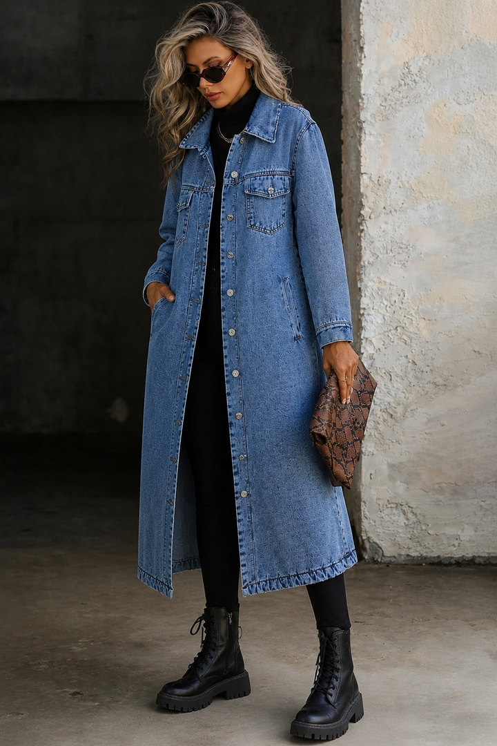 Maya | Stijlvolle Lange Jeansjas