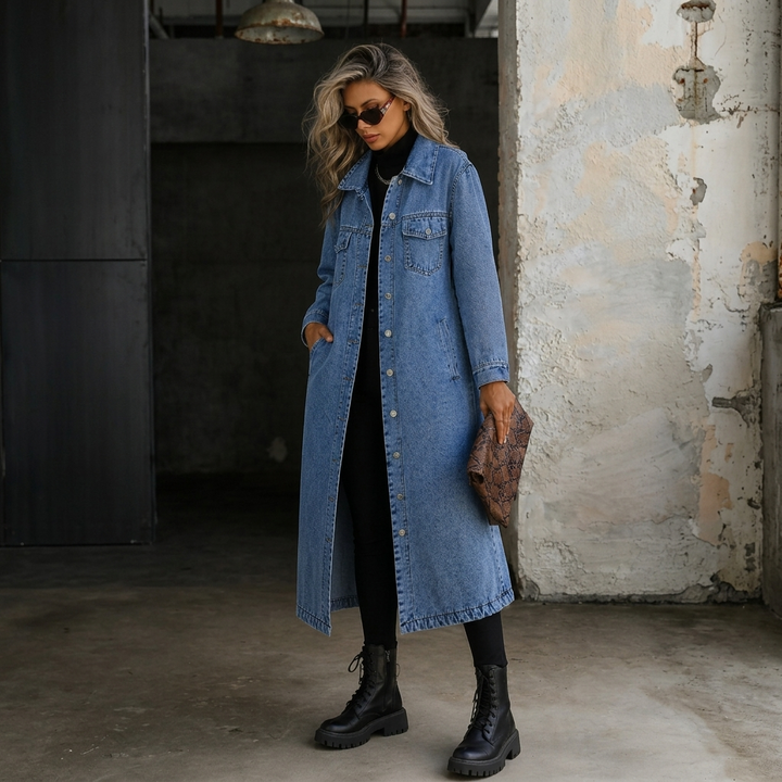 Maya | Stijlvolle Lange Jeansjas