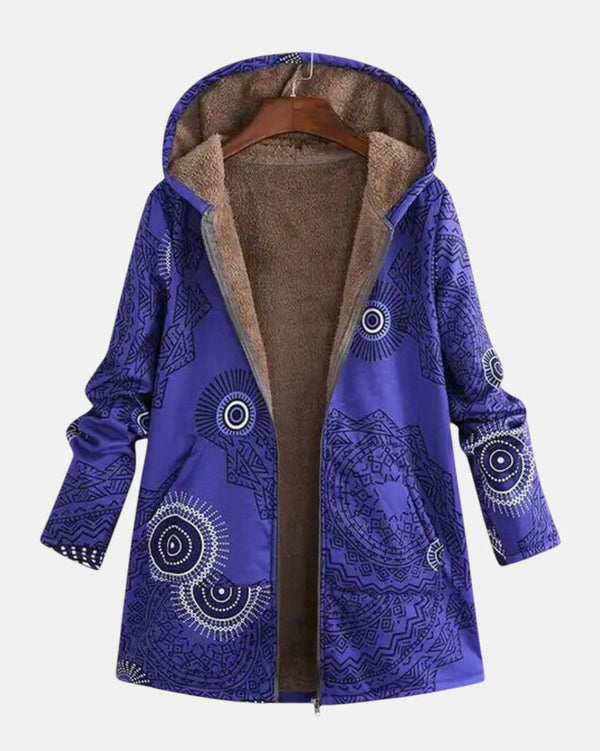Luna – Kapuzenpullover aus marineblauem Fleece mit Mandala-Muster