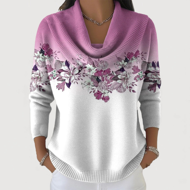 Sophie | Pullover mit weichem Kragen und floralem Muster