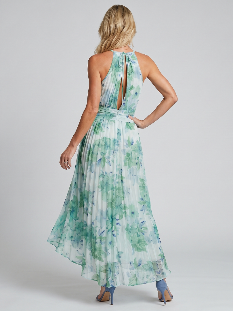 Portia | Vouwbare Halter-Zachte Bloemenpatroon-Midi-Jurk