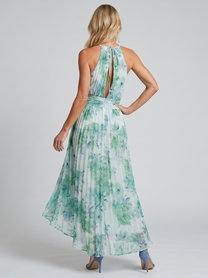 Portia | Vouwbare Halter-Zachte Bloemenpatroon-Midi-Jurk