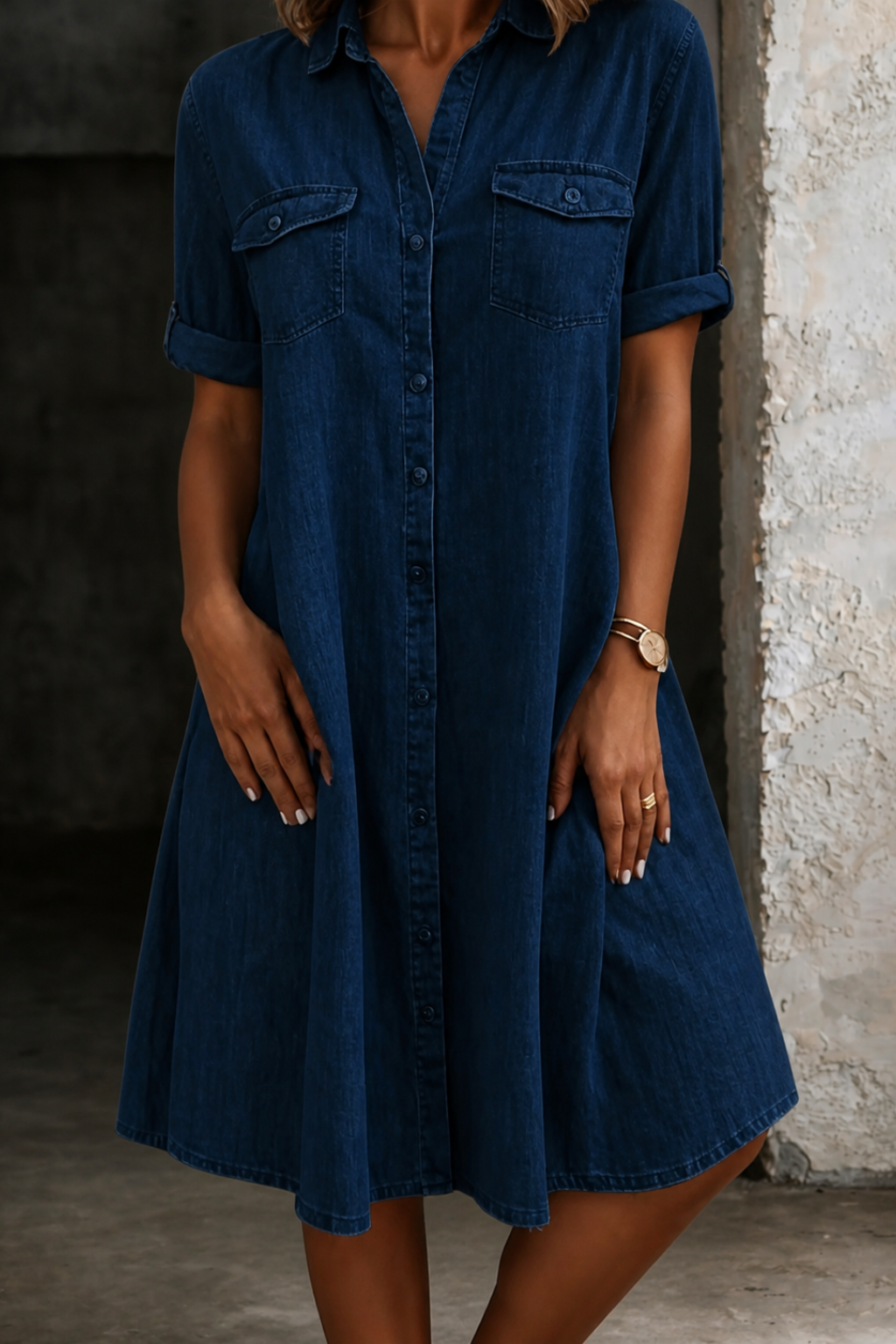 Patricia | Midi-jurk in Denim Casual Stijl