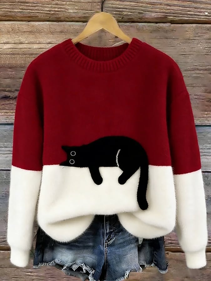 Chloé | Grafisches Pulli mit süßem Katzenmotiv