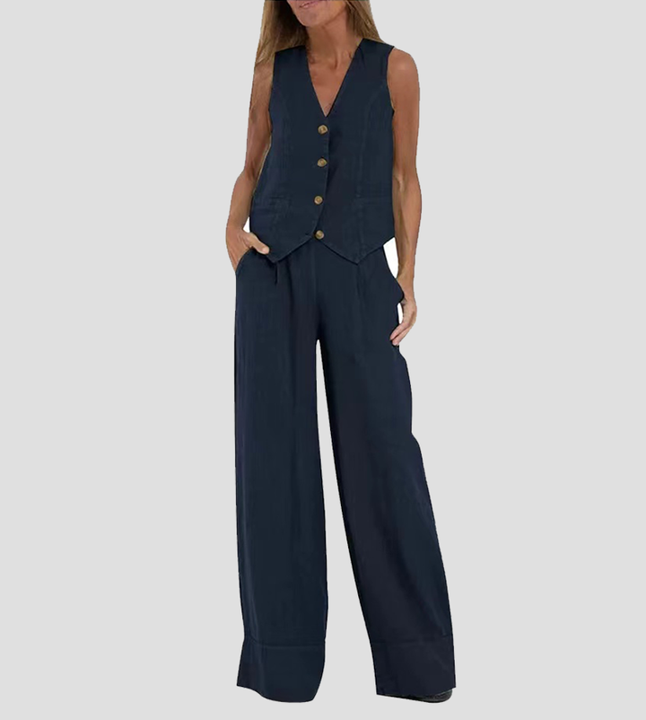 Aira - Ensemble Gilet mit Knöpfen & Weite Hose