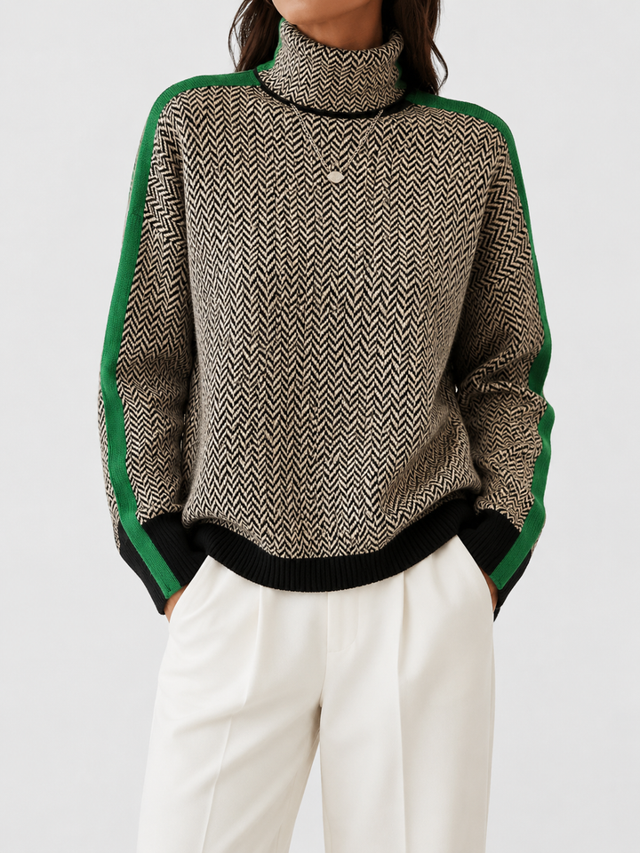Eleanor | Hoher Halsausschnitt Herringbone Luxe