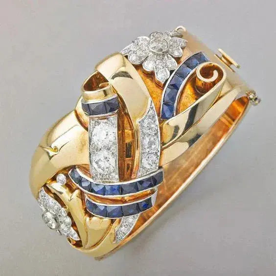 Vintage-Ring aus Gold mit blauem Zirkon