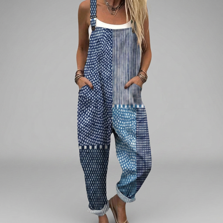 Latzhose im Boho-Patchwork Blau