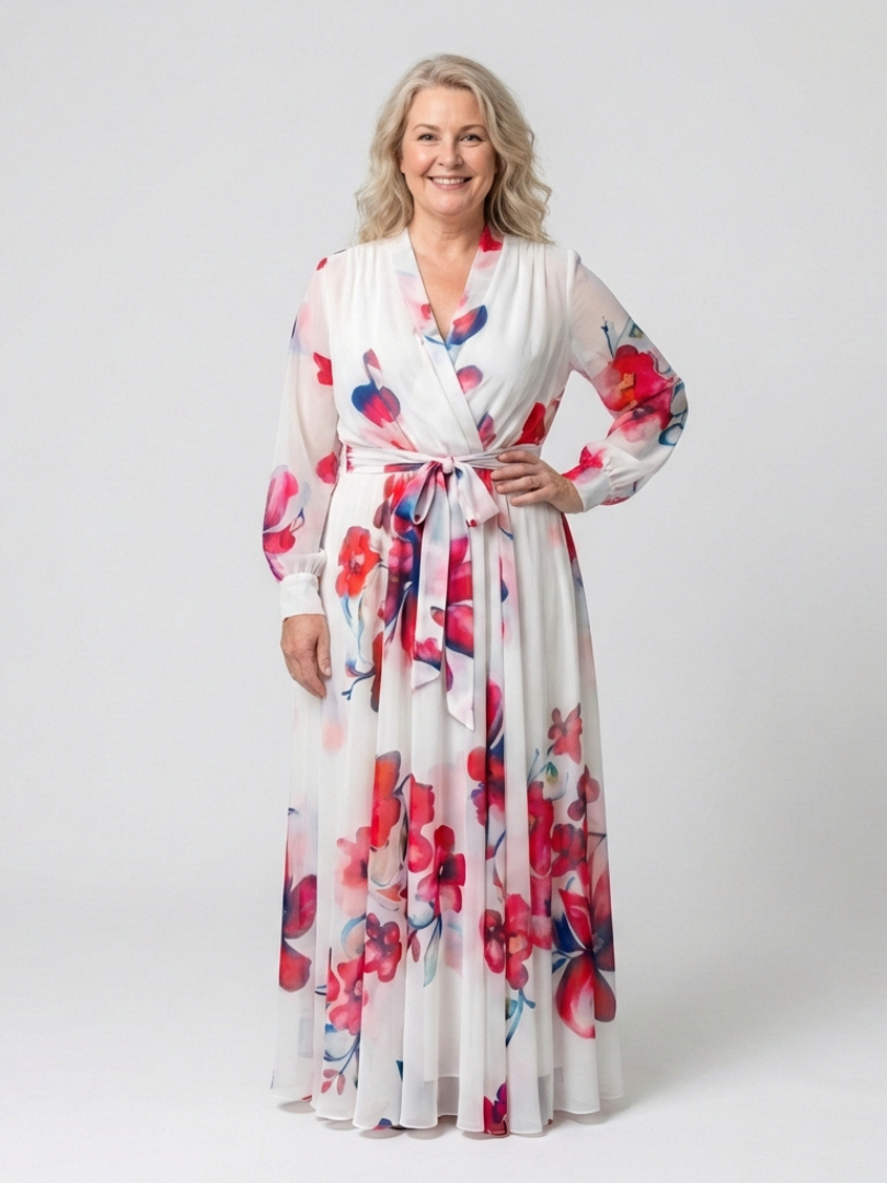 Lillian | Bloemige Maxidress met Lange Mouwen