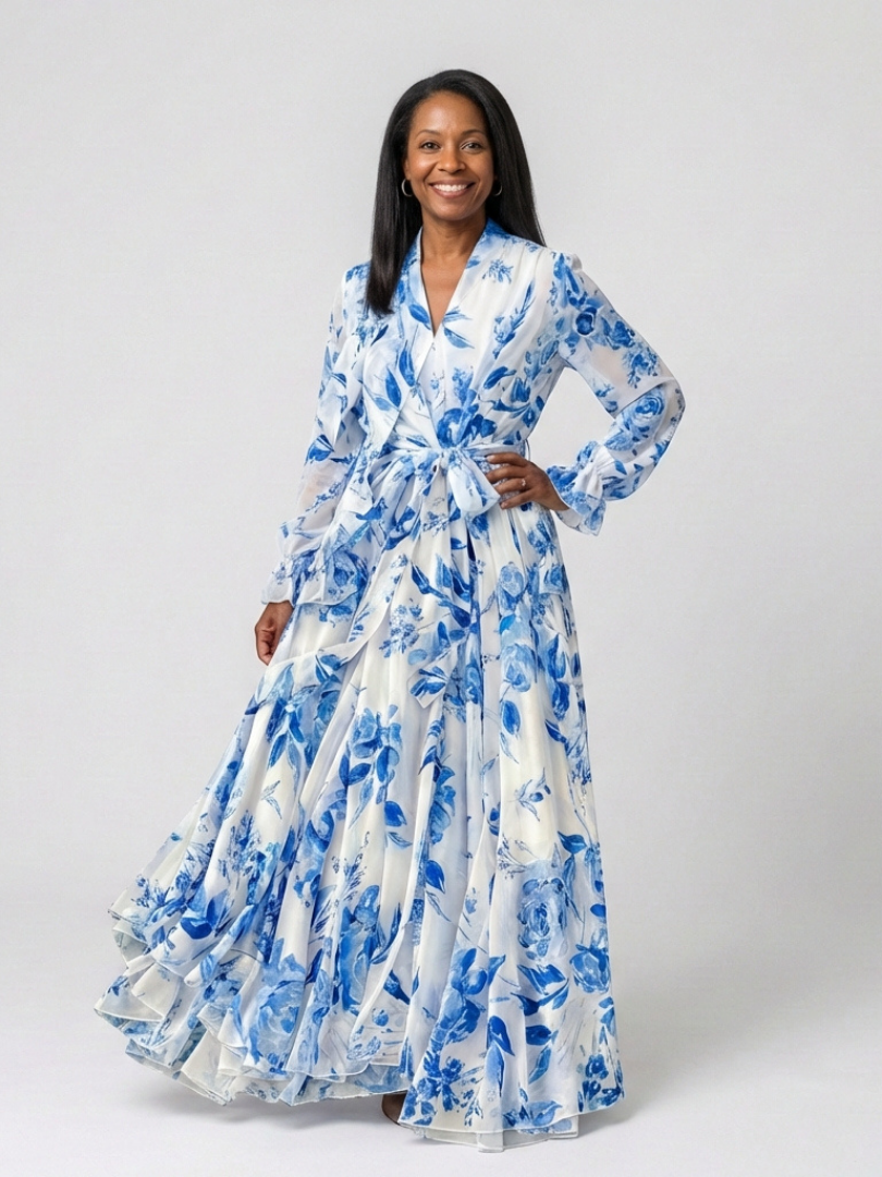 Lillian | Bloemige Maxidress met Lange Mouwen