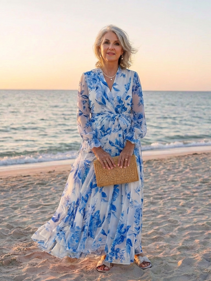 Lillian | Bloemige Maxidress met Lange Mouwen