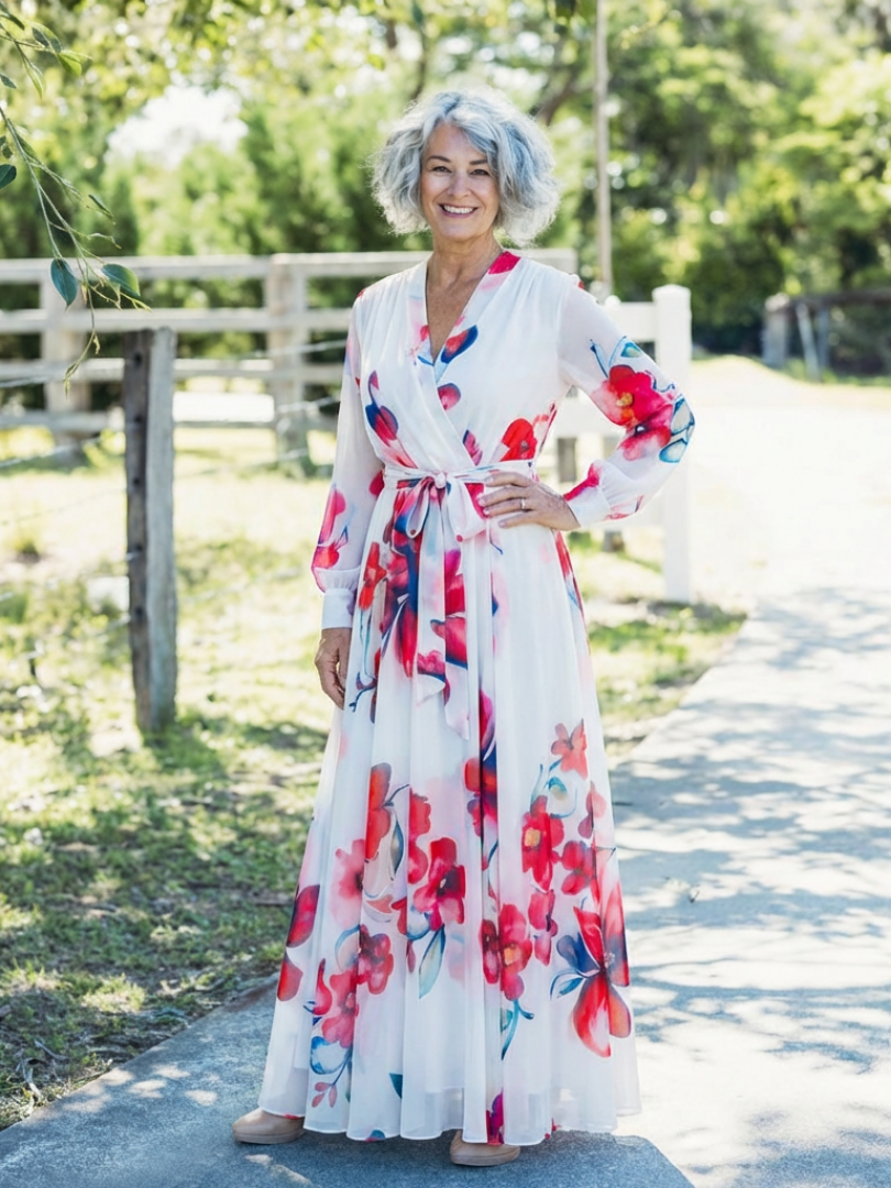 Lillian | Bloemige Maxidress met Lange Mouwen