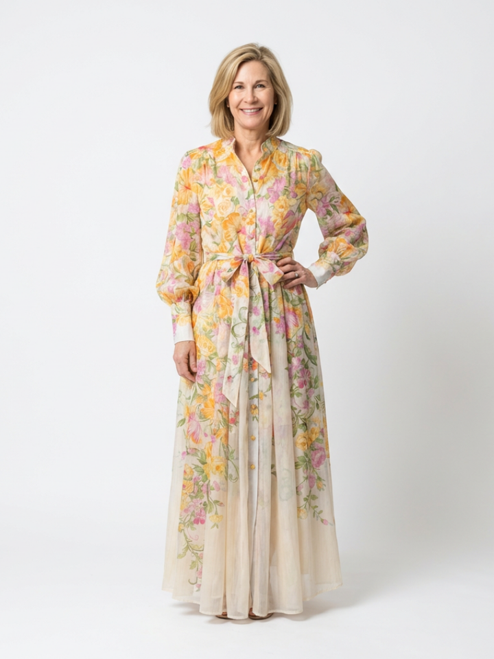 Cressida | Florale Maxikleid met lange mouwen