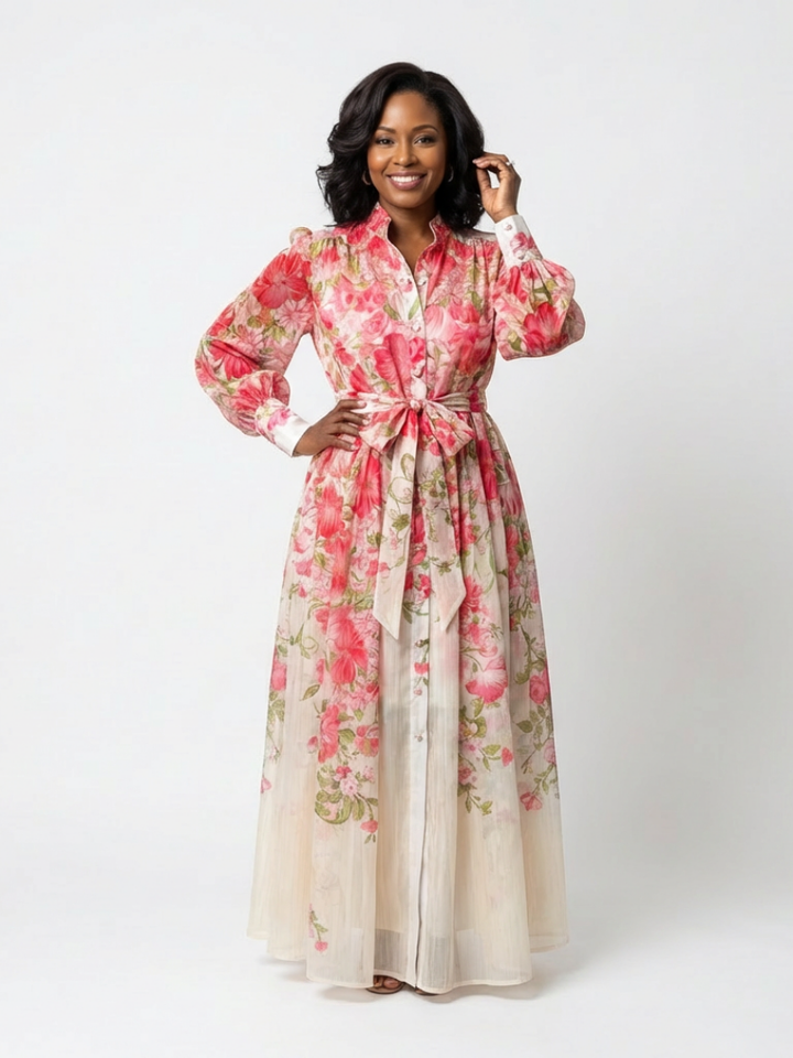 Cressida | Florale Maxikleid met lange mouwen
