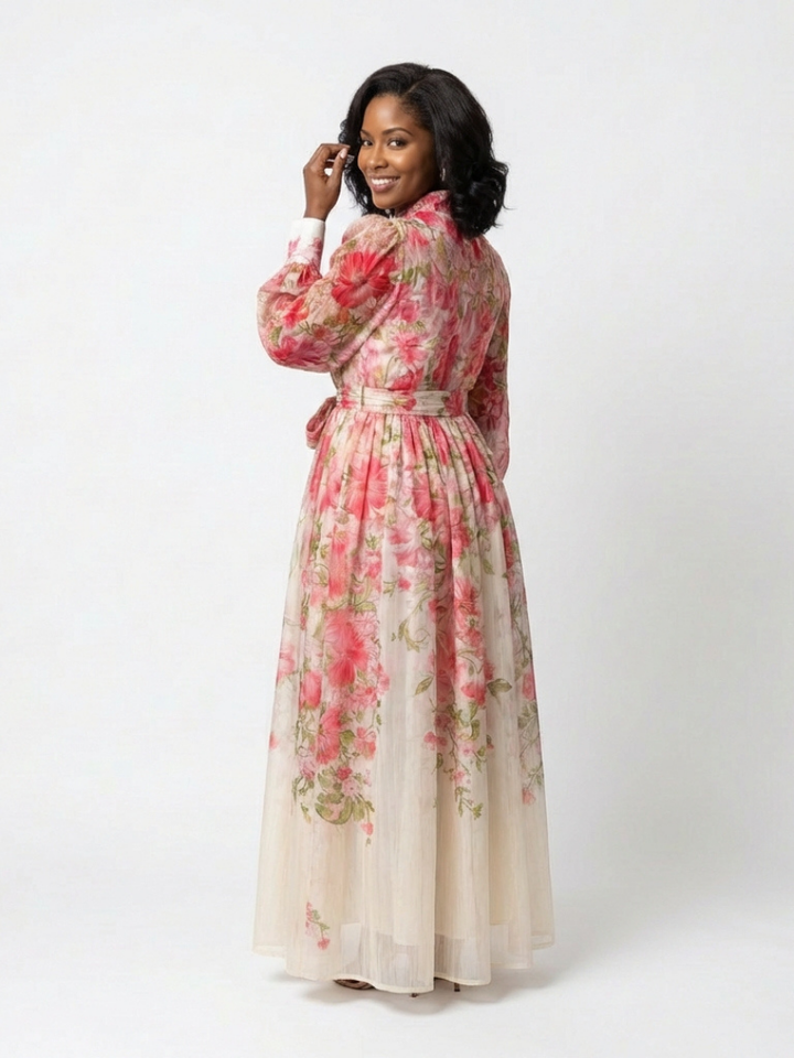 Cressida | Florale Maxikleid met lange mouwen