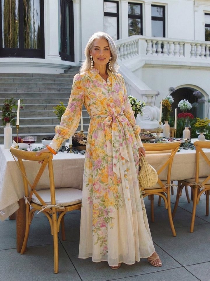 Cressida | Florale Maxikleid met lange mouwen